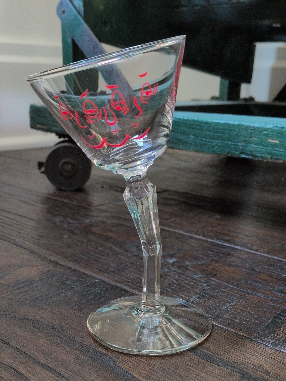 Vintage Kitschy and Fun Crooked Stem Tipsy Face Martini Manhattan Glass - Picture 4 of 10